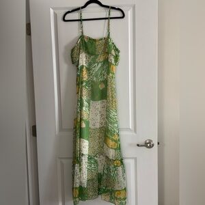 Jessica Taylor Green Patchwork Cold Shoulder Midi Dress